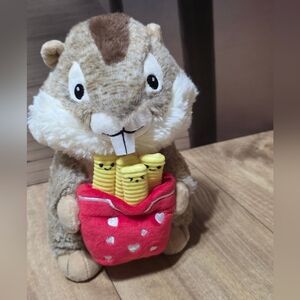 Chipmunk With French Fries Stuffed Animal with Red Heart Pouch